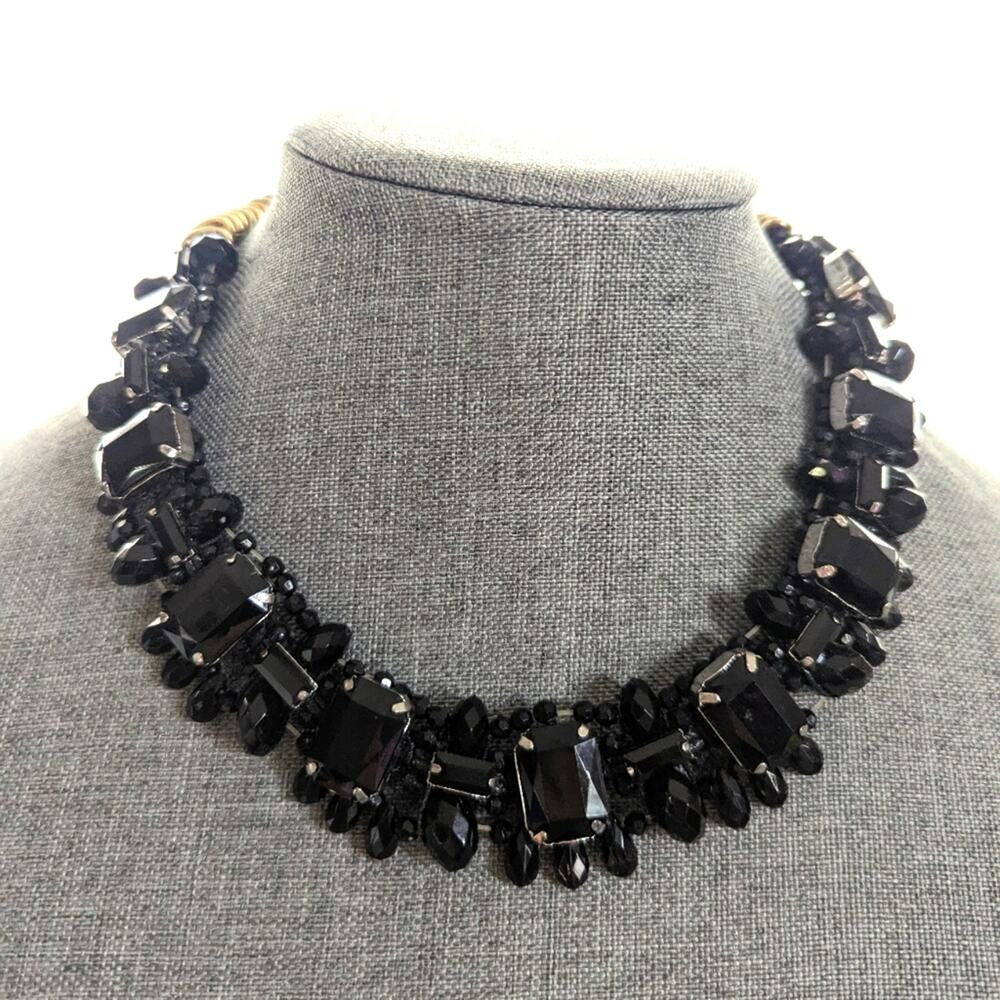 Artisan Black Rhinestone Regency Goth Whimsygoth Evening Collar Bib Necklace